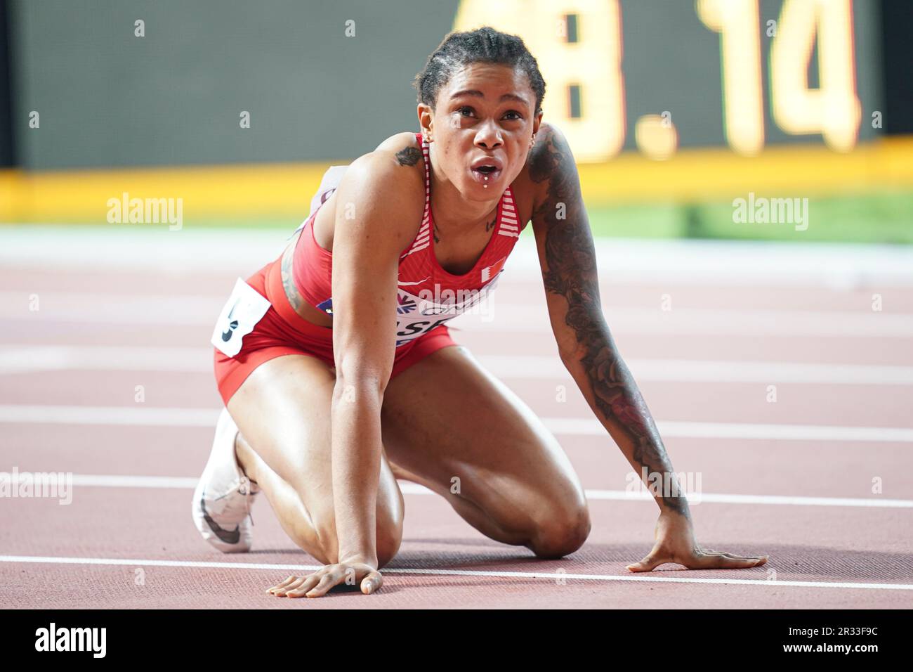 Salwa Eid Naser vince la 400m ai Campionati Mondiali di Atletica 2019 di Doha. Foto Stock