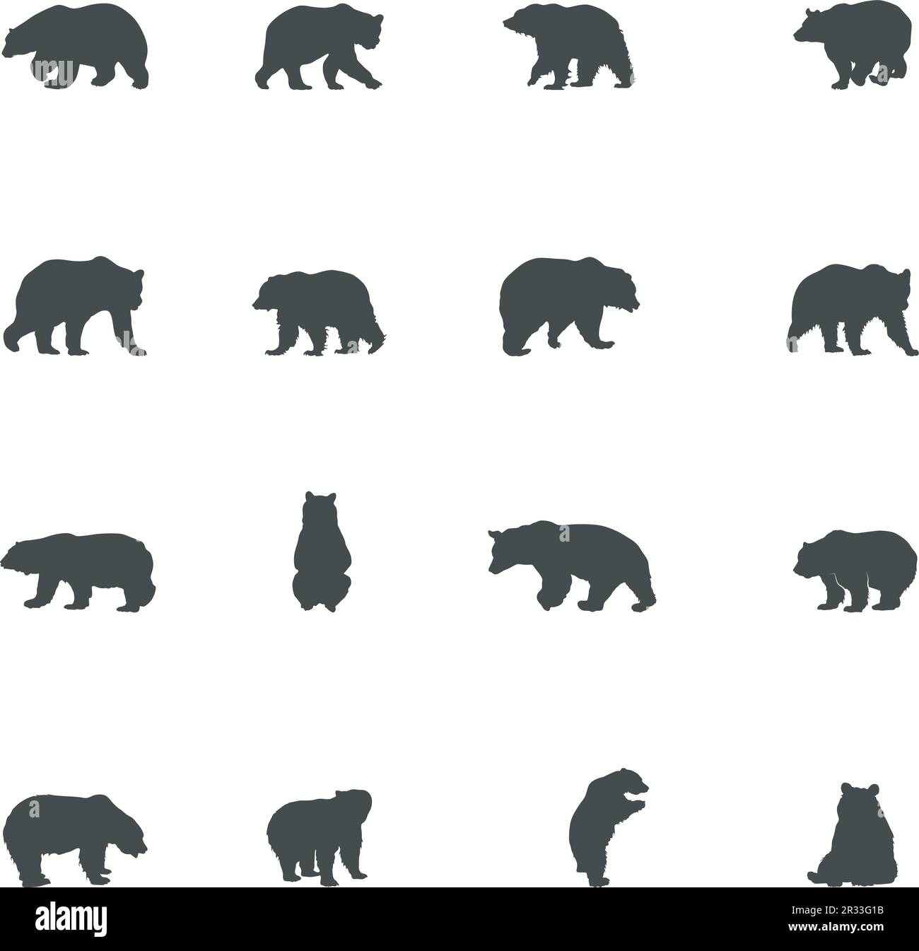 Silhouette dell'orso, silhouette degli animali dell'orso, vettore dell'orso. Illustrazione Vettoriale