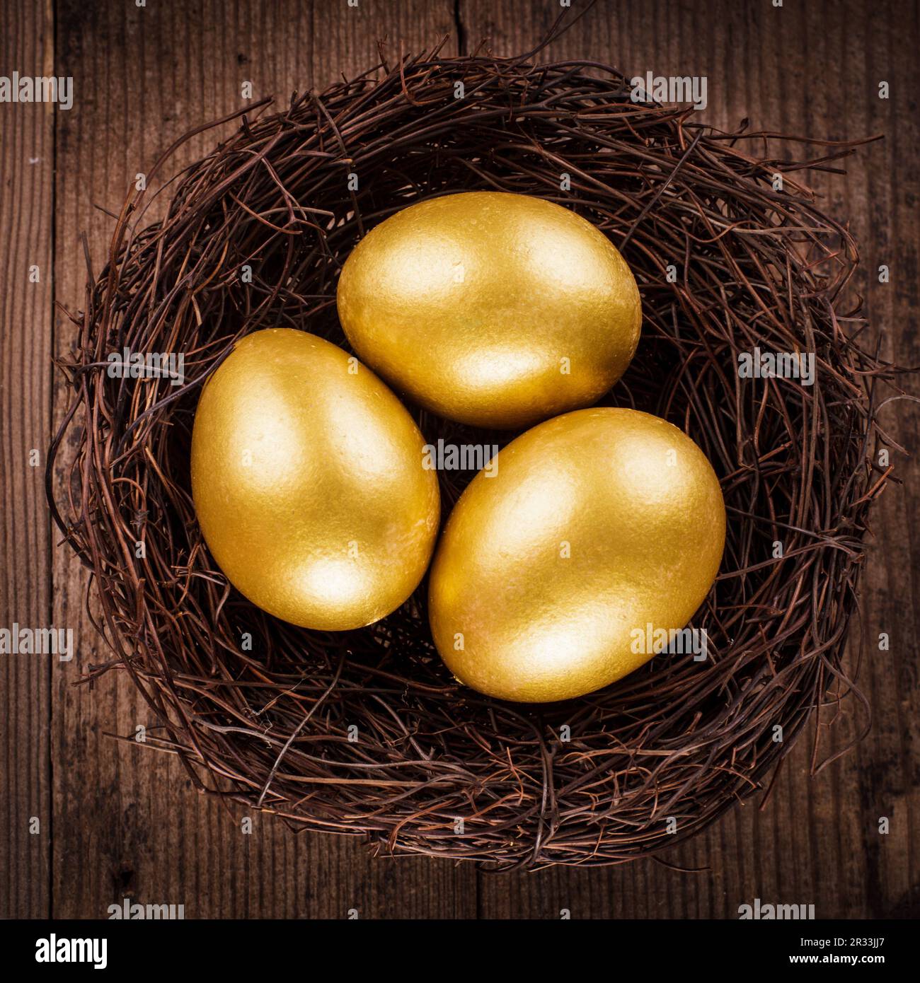 Golden uova nel nido Foto Stock