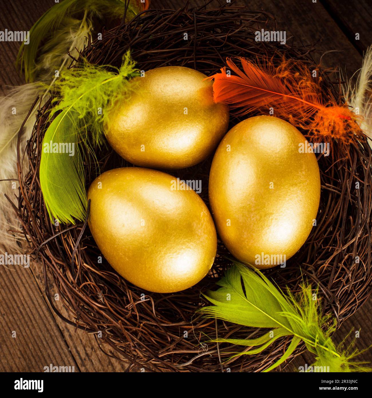 Golden uova nel nido Foto Stock