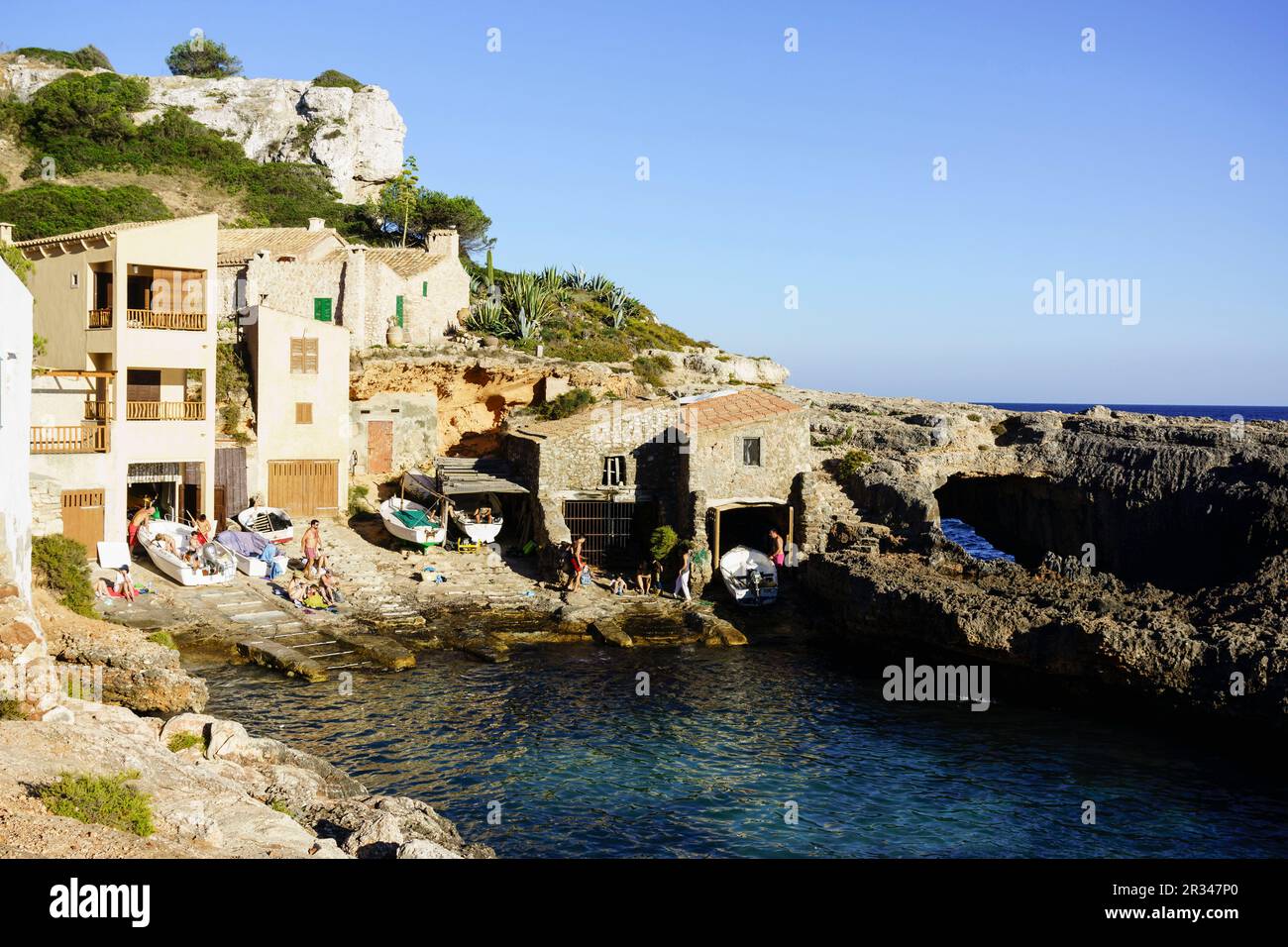 Cala S'Almunia, costa de Migjorn, Santanyi , Mallorca, isole balneari, Spagna. Foto Stock