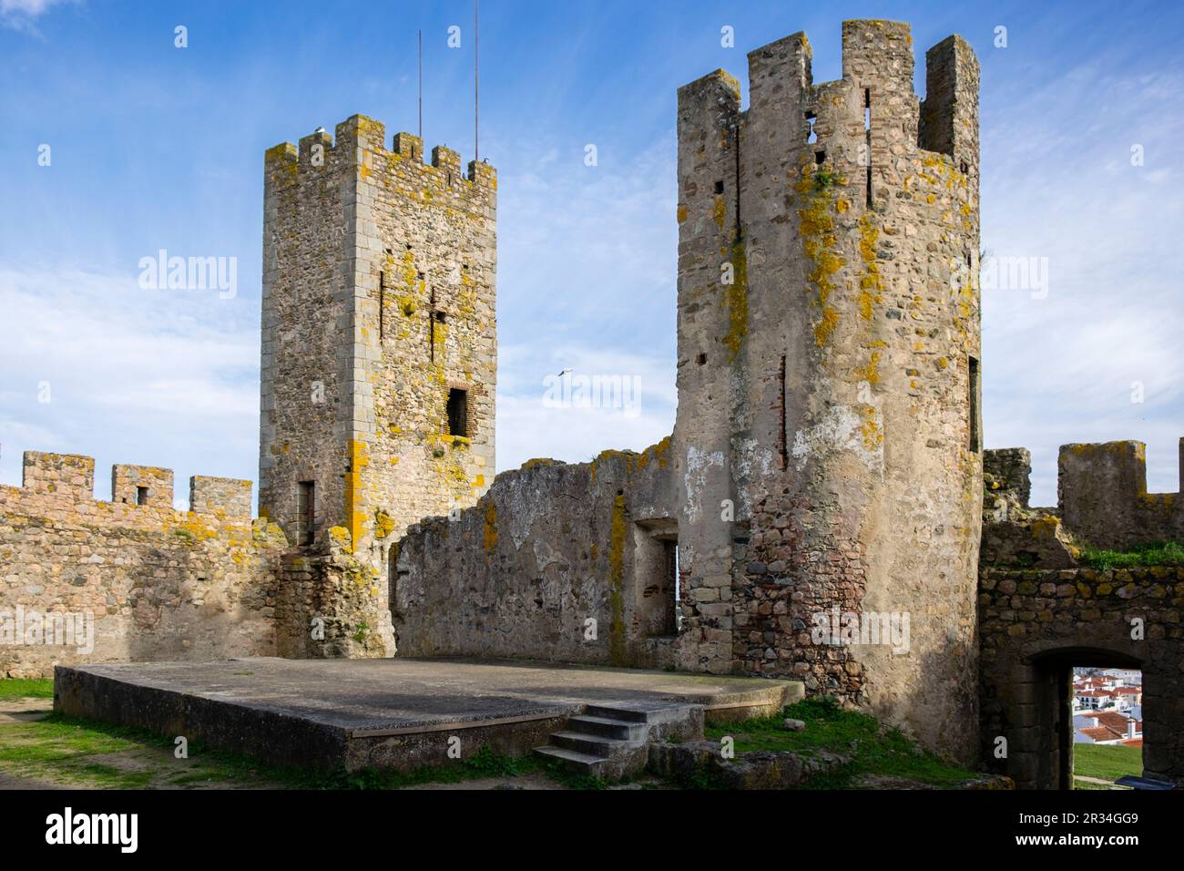 Castillo medievale, Arraiolos, Distrito de Évora, Alentejo , Portogallo. Foto Stock