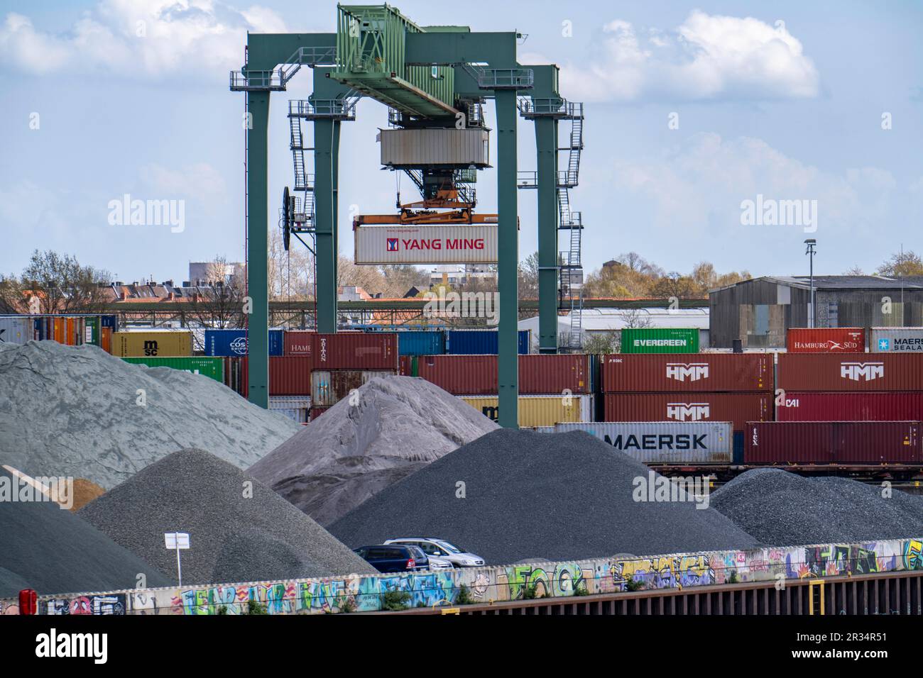 Porto di Dortmund, terminal container Dortmund CTD, terminal trimodale, trasporti ferroviari, stradali e fluviali, canale Dortmund-EMS, NRW, Germania Foto Stock