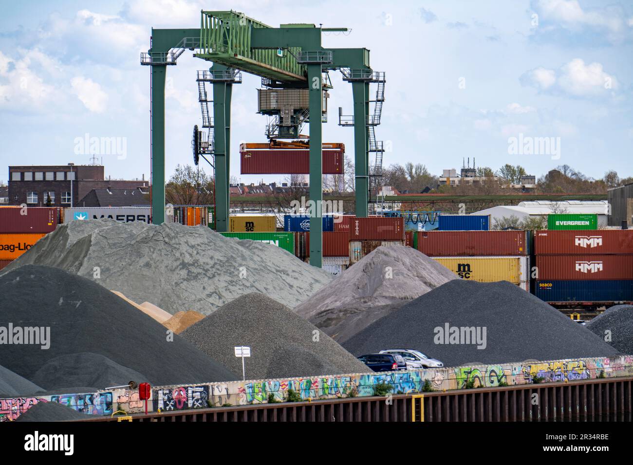 Porto di Dortmund, terminal container Dortmund CTD, terminal trimodale, trasporti ferroviari, stradali e fluviali, canale Dortmund-EMS, NRW, Germania Foto Stock