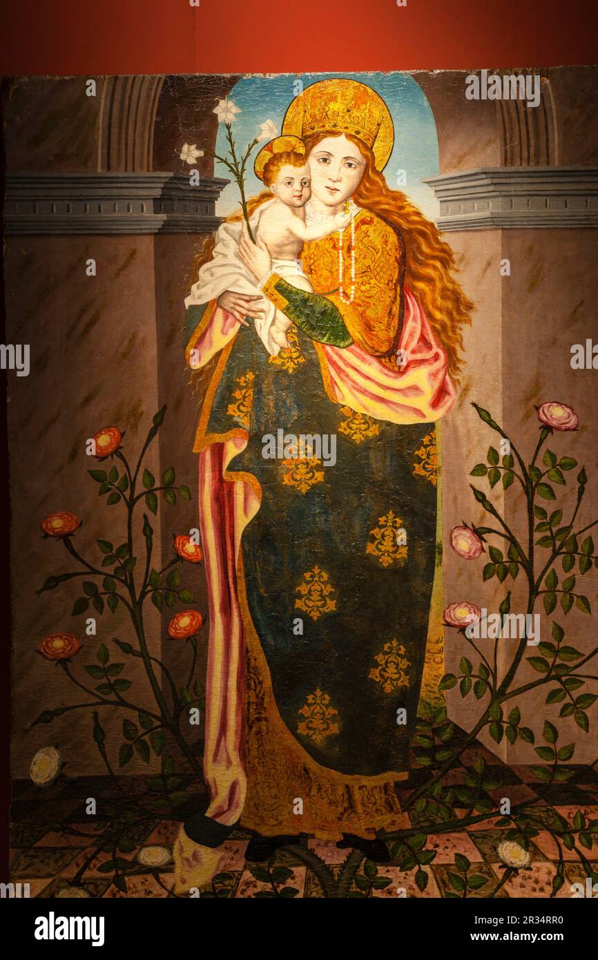 Vergine del Rosario, secoli XVI-XVII, bottega degli Oms, olio su legno, Palau Episcopal, -Diocesà de Mallorca-, mallorca, isole baleari, spagna, europa. Foto Stock