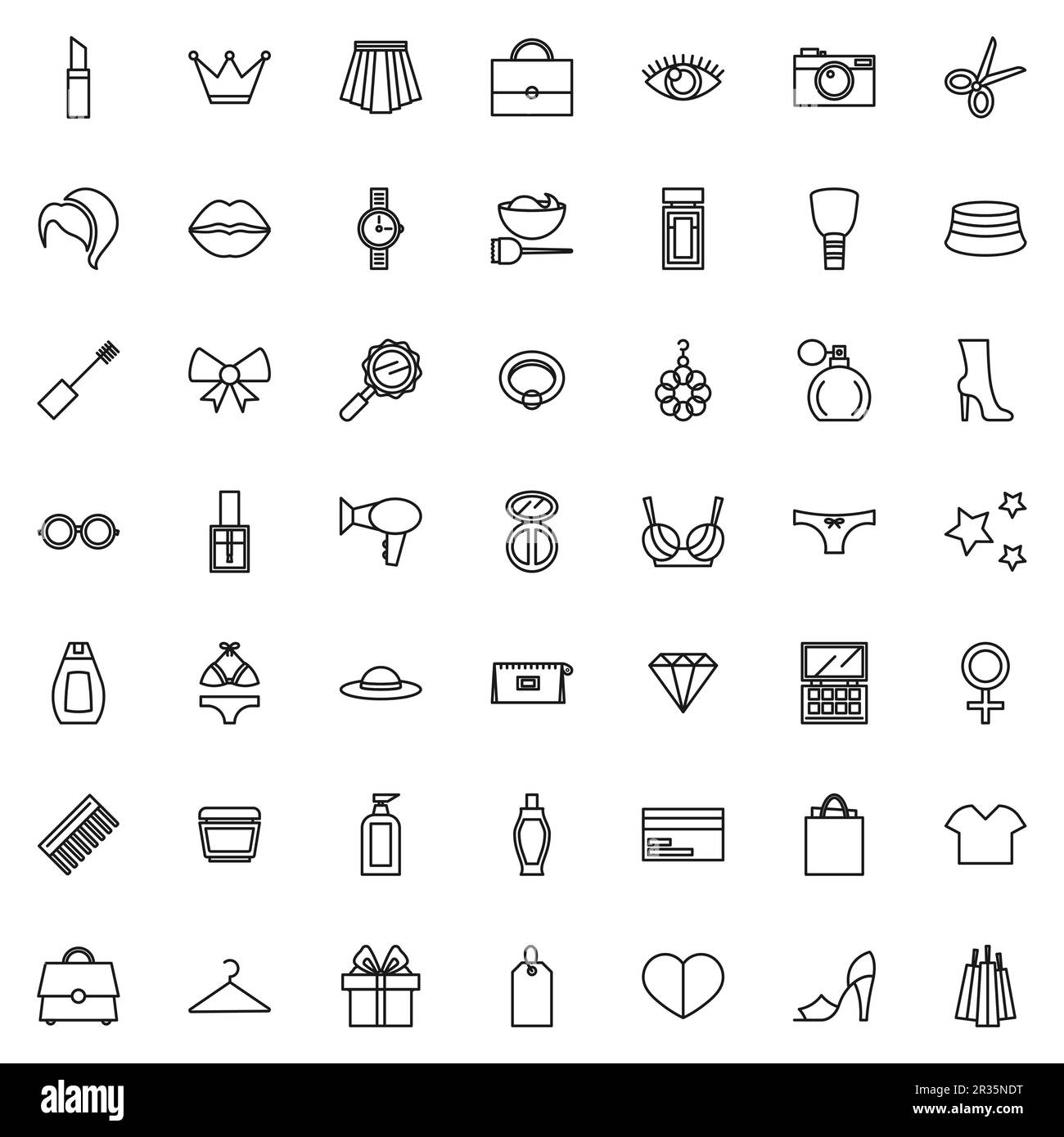 Set di icone di bellezza a contorno piatto. Disegno vettoriale Illustrazione Vettoriale