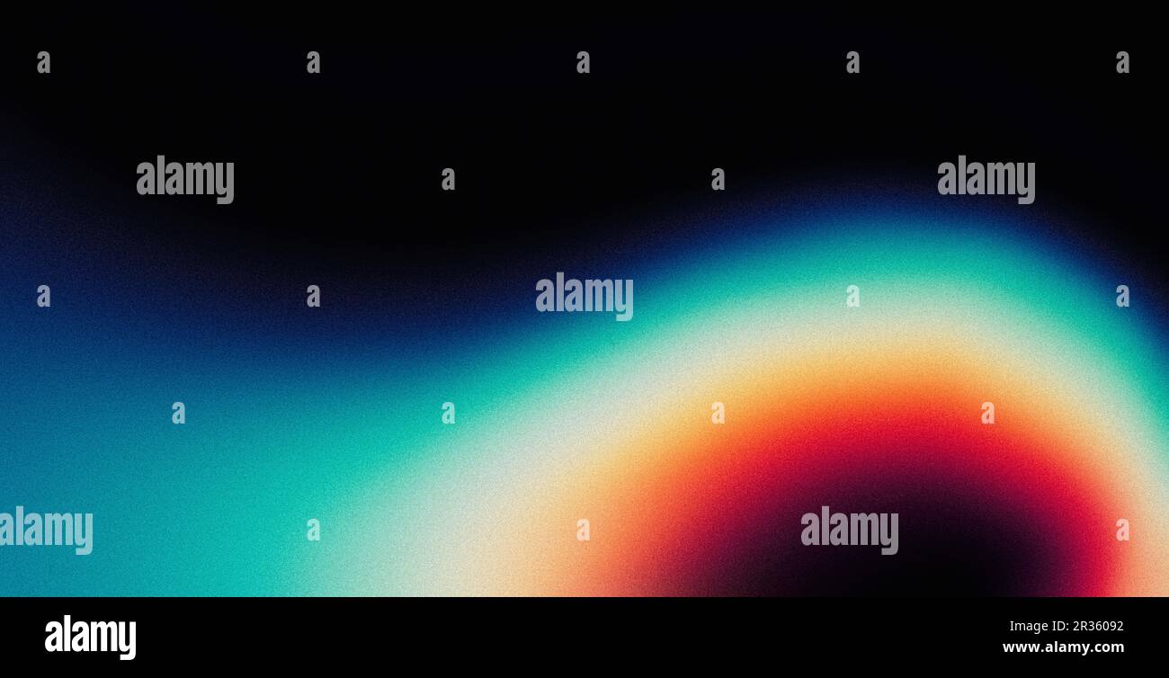 Astratto psichedelico griny gradiente sfondo arancione blu bianco astratto curva musica copertina poster design Foto Stock