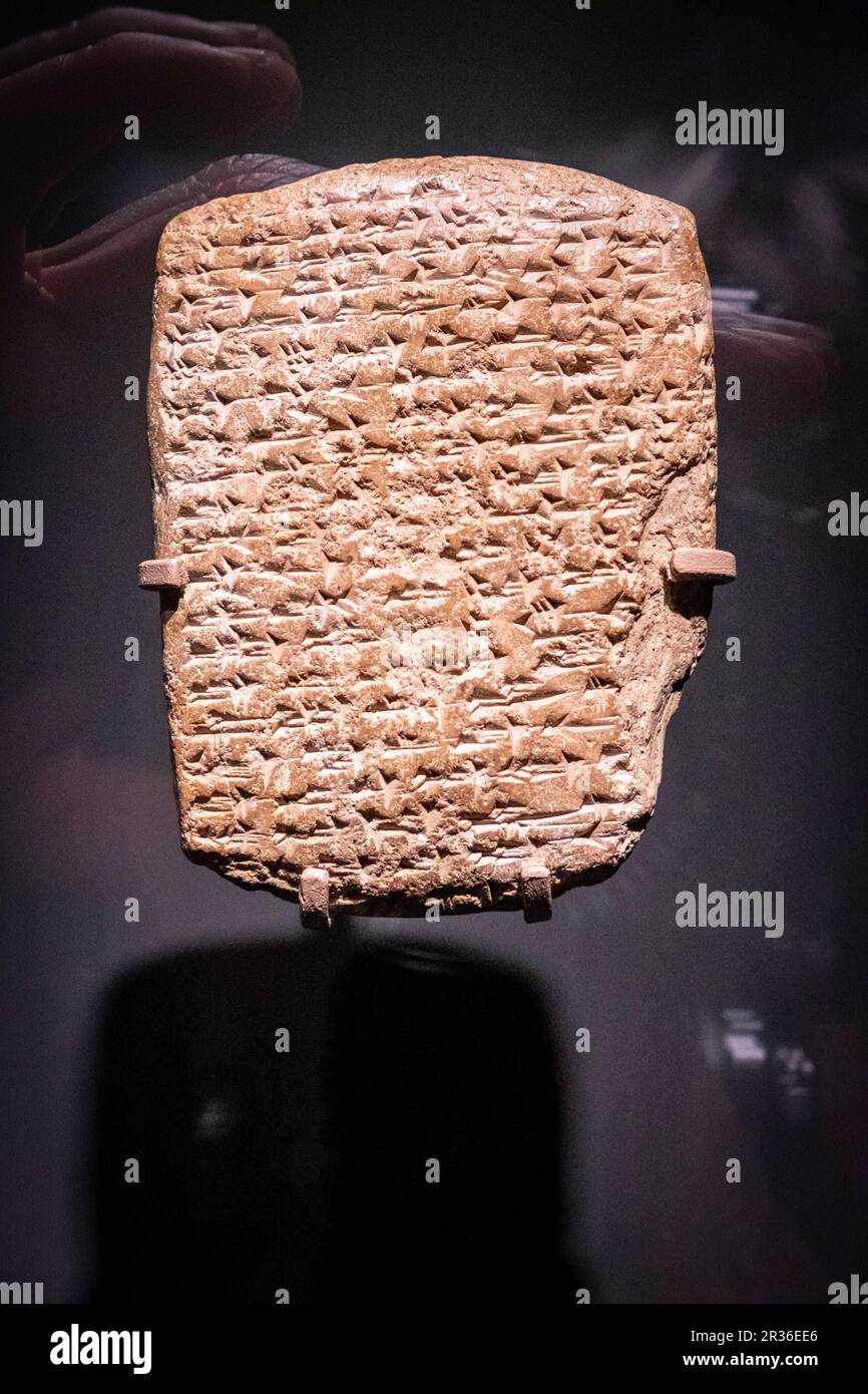 Tavoletta con testo cuneiforme, missivo dalla città di Irqata, argilla, regno di Amenhotep IV/Akhenaten, 1352-1336 a.C., Tell el-Amarna, egitto, collezione del British Museum. Foto Stock