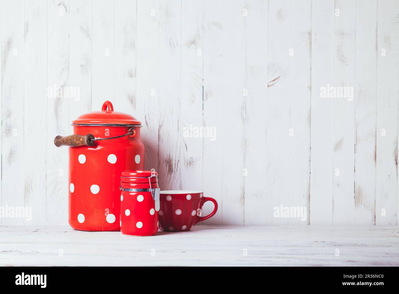 Red polka dot utensili Foto Stock