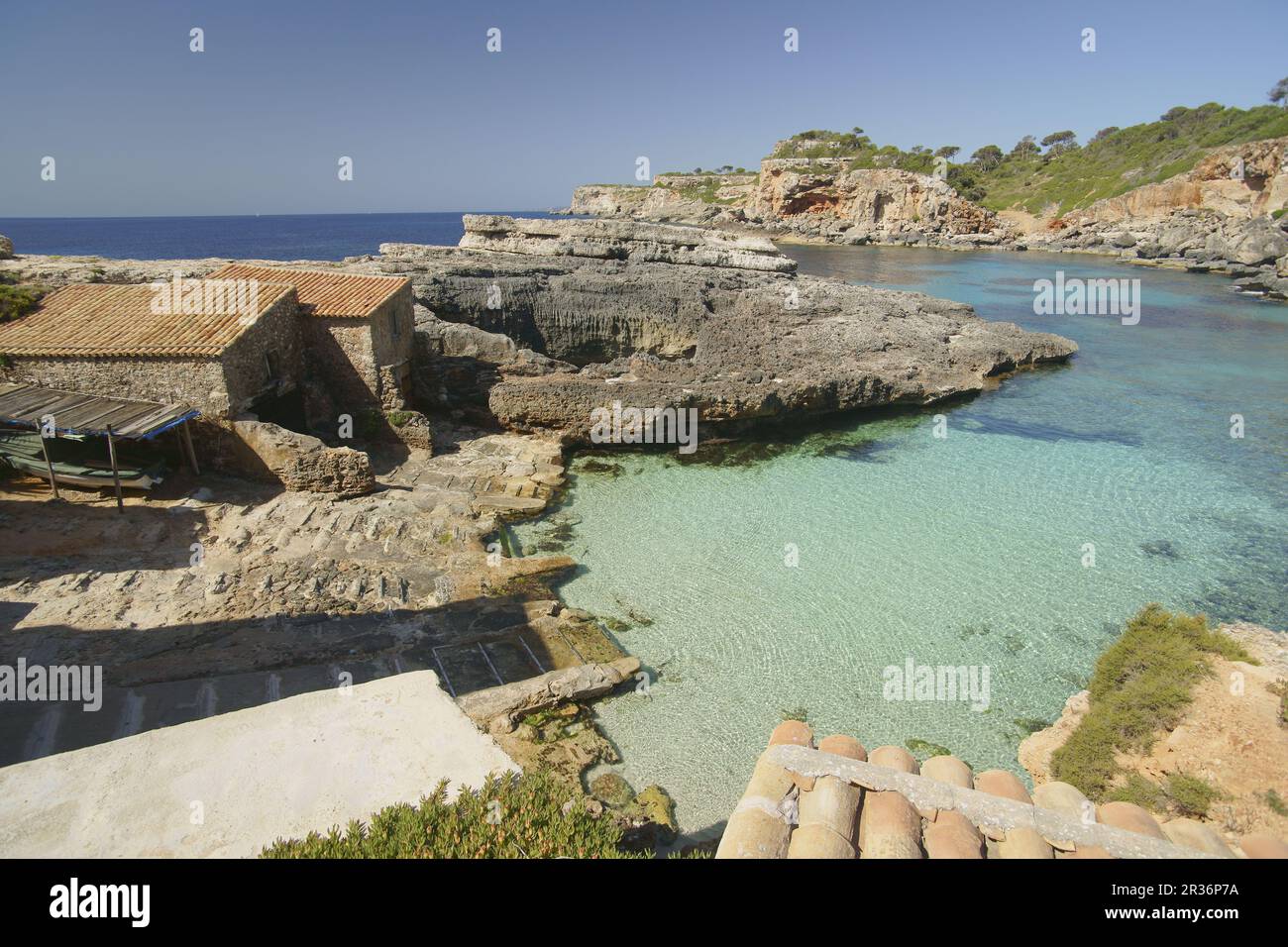 S'Almonia, cala. Santanyi. Migjorn.Mallorca.Baleares.España. Foto Stock