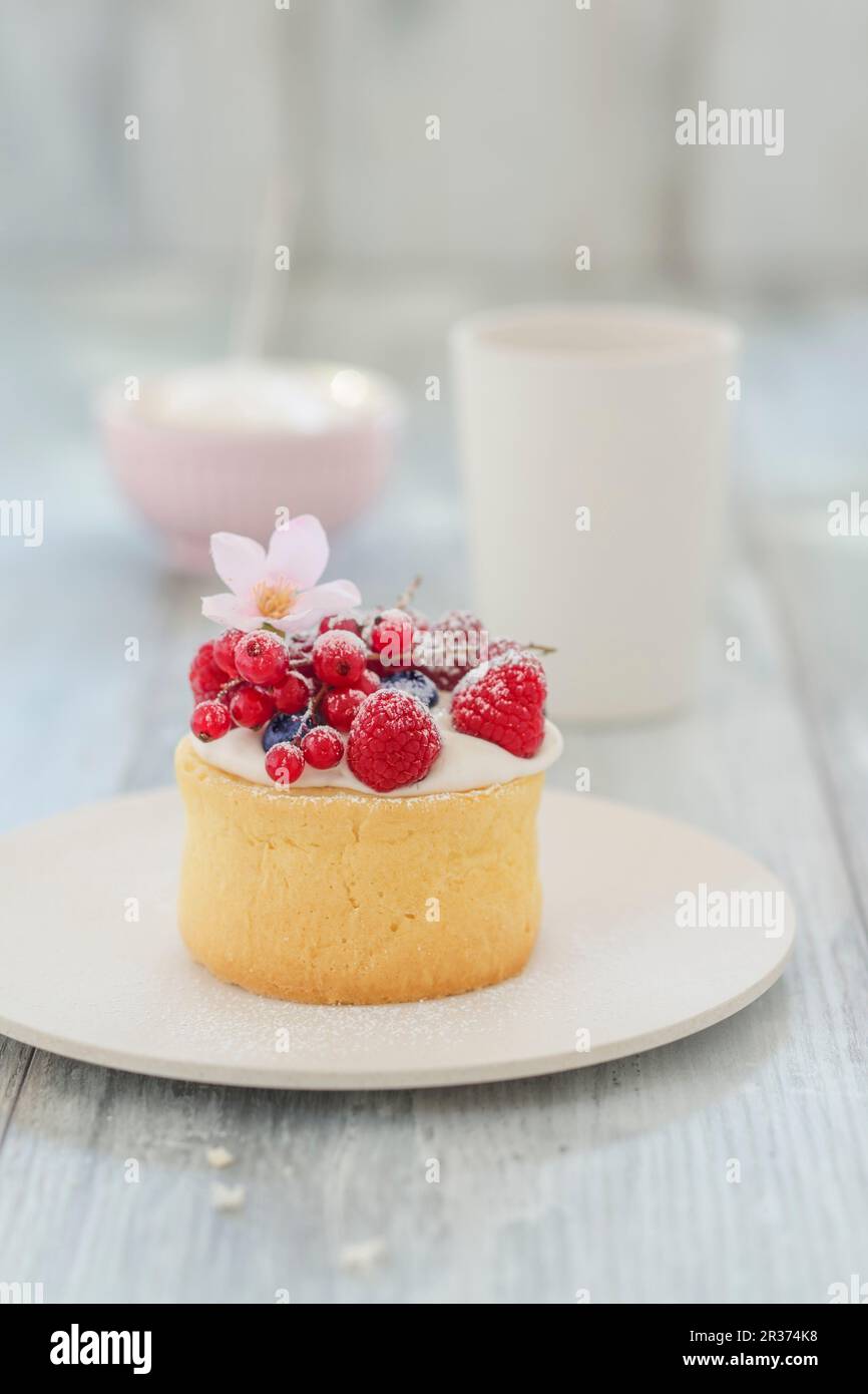Un mini Charlotte con frutti di bosco Foto Stock