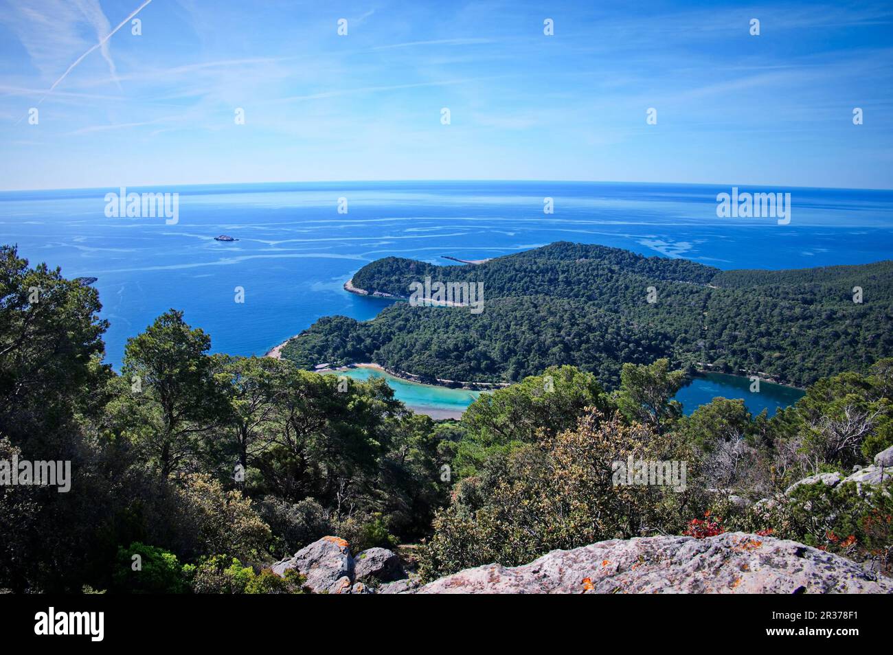 Vista panoramica della costa dell'isola di Mljet in Croazia Foto Stock