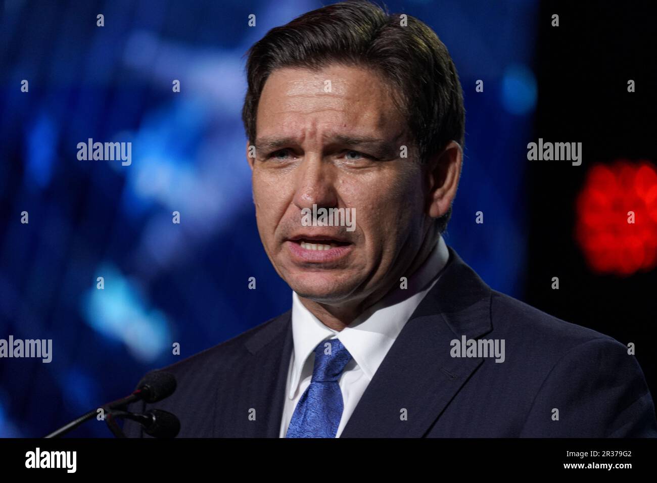 Orlando, Florida, USA, 22 maggio 2023, Il governatore della Florida Ron DeSantis parla durante la Convention NRB del 2023 al Marriott World Center di Orlando, Florida. (Photo Credit: Marty Jean-Louis/Alamy Live News Foto Stock