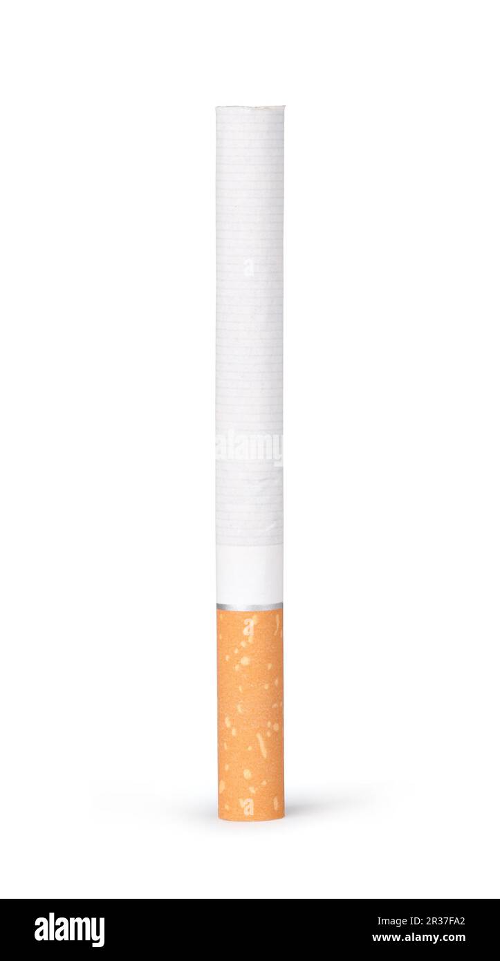 sigaretta illuminata su sfondo bianco Foto Stock