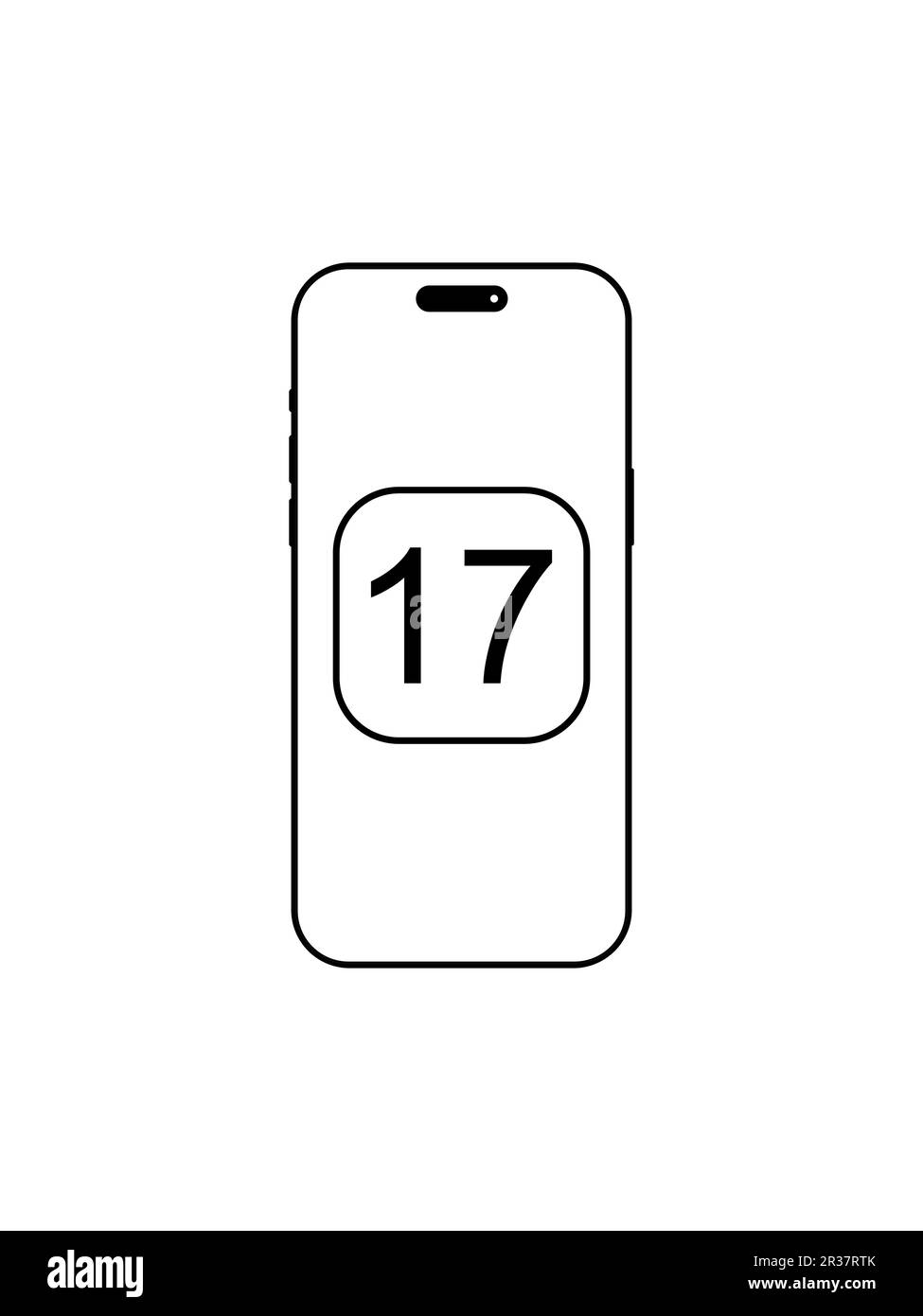 Sistema operativo iOS versione 17 sullo schermo dell'iPhone, ultimo aggiornamento software. Cupertino, Stati Uniti d'America - Maggio 22 2023. Illustrazione Vettoriale