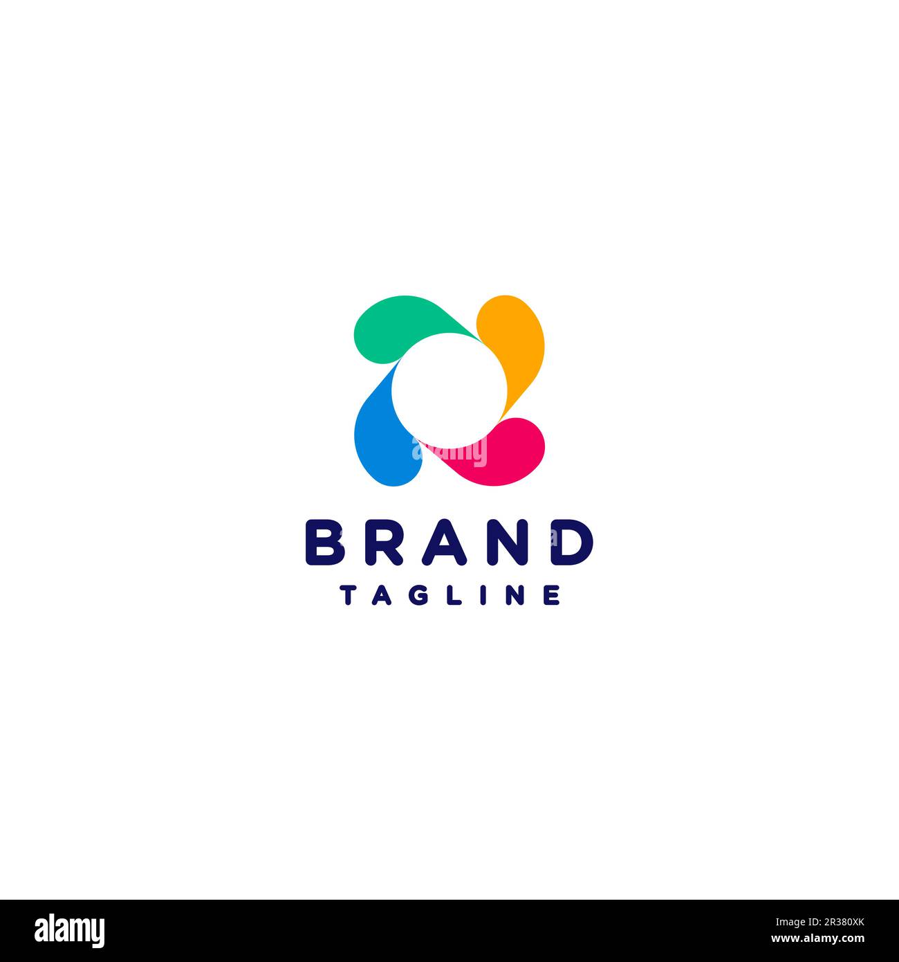 Design semplice e colorato con logo Propeller. Design colorato con logo a elica rotante con un cerchio bianco al centro. Illustrazione Vettoriale