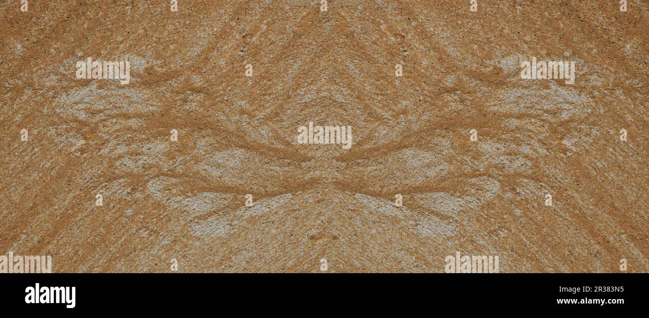 Silhouette di ali di farfalla di sabbia e ghiaia dal flusso di acqua in corrispondenza di una superficie in calcestruzzo Foto Stock