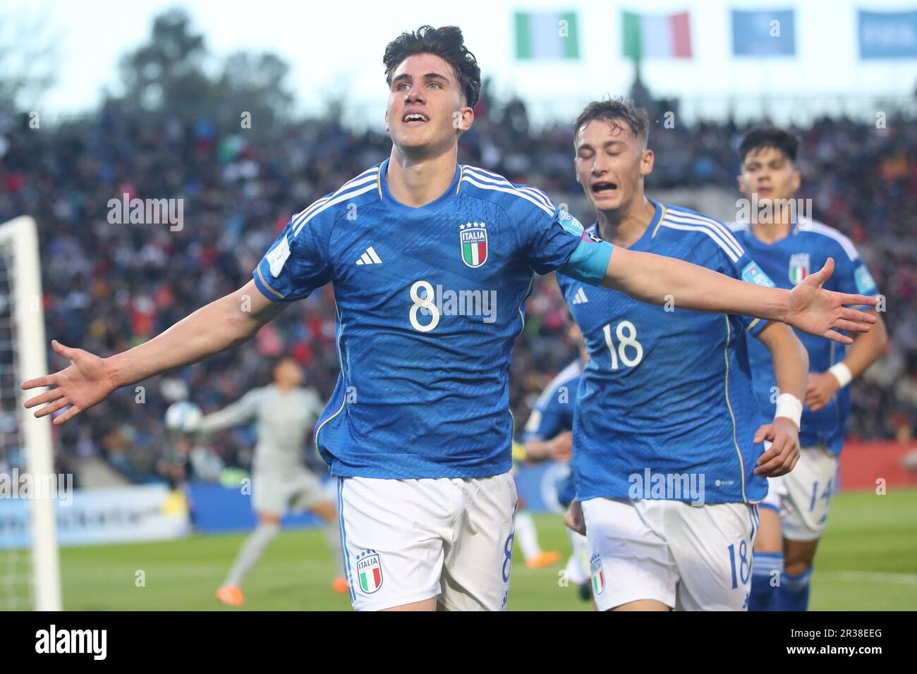 L'Italia ha sconfitto il Brasile 3-2 nella prima partita del Gruppo D della Coppa del mondo FIFA U20 Argentina 2023 allo stadio Mendoza il 21 maggio 2023 Foto Stock