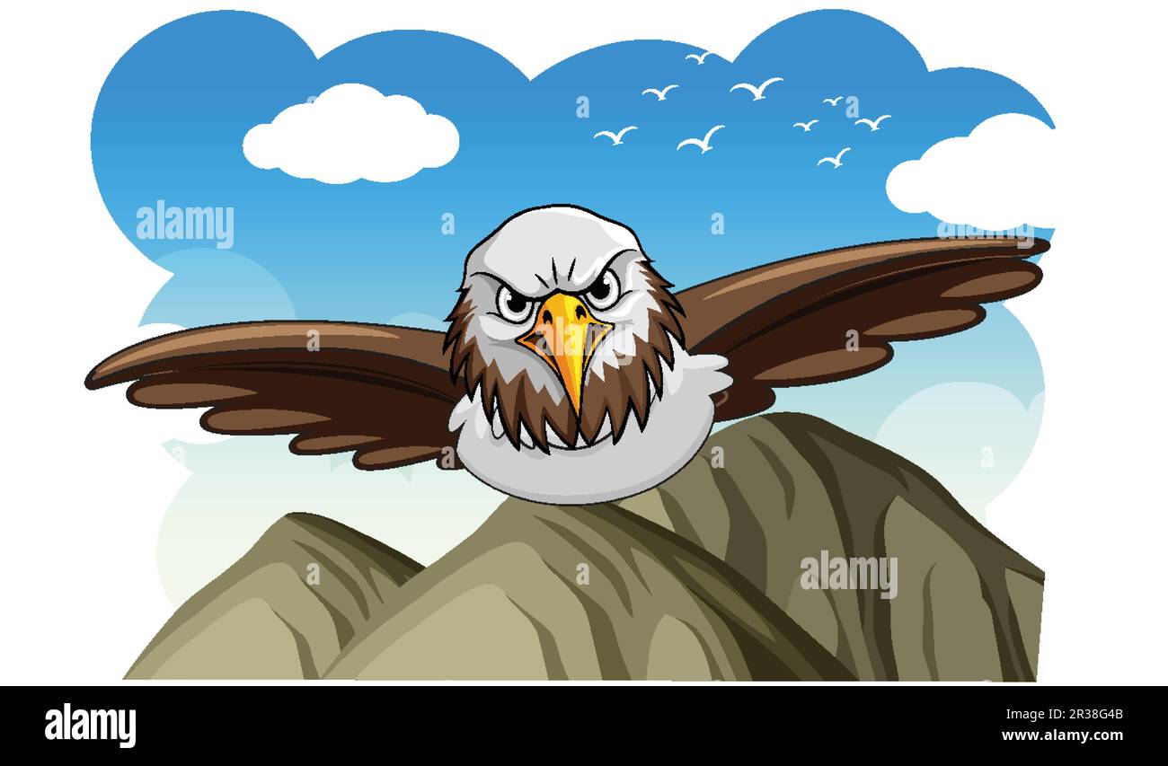 Hawk che sorvola il cielo nell'illustrazione di stile di Cartoon Illustrazione Vettoriale