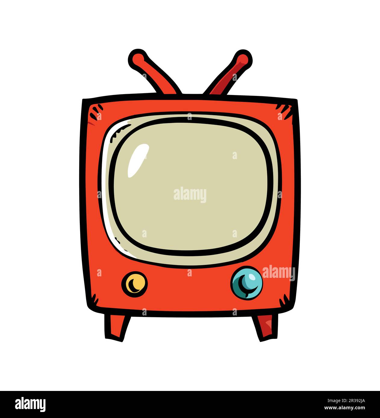 Vettore TV retro comico disegnato a mano isolato su bianco Illustrazione Vettoriale
