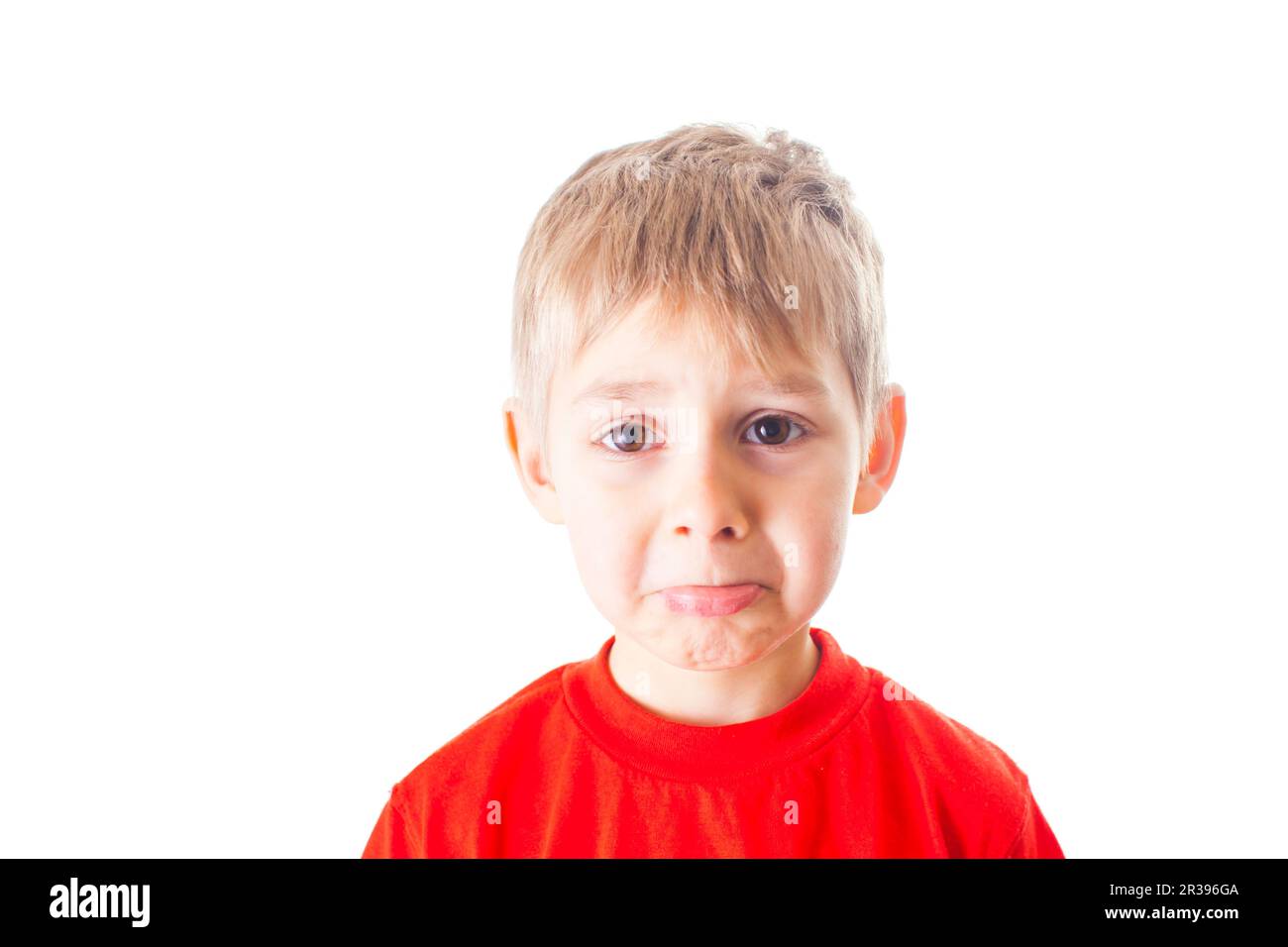 Primo piano ritratto che chiede Little Boy isolato Foto Stock