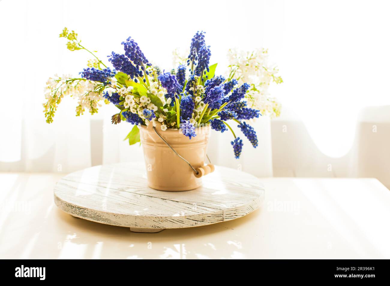 Mazzo di giacinti d'uva in vaso di ceramica Foto Stock