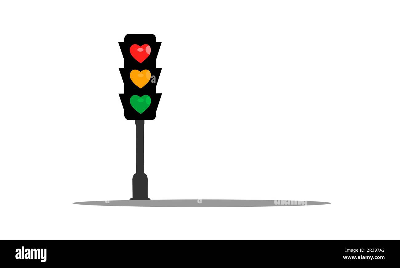 Cuore a forma di semaforo amore espressione concetto creativo. Simbolo o icona al semaforo: Segnale creativo, stop, ready, drive and go. Foto Stock