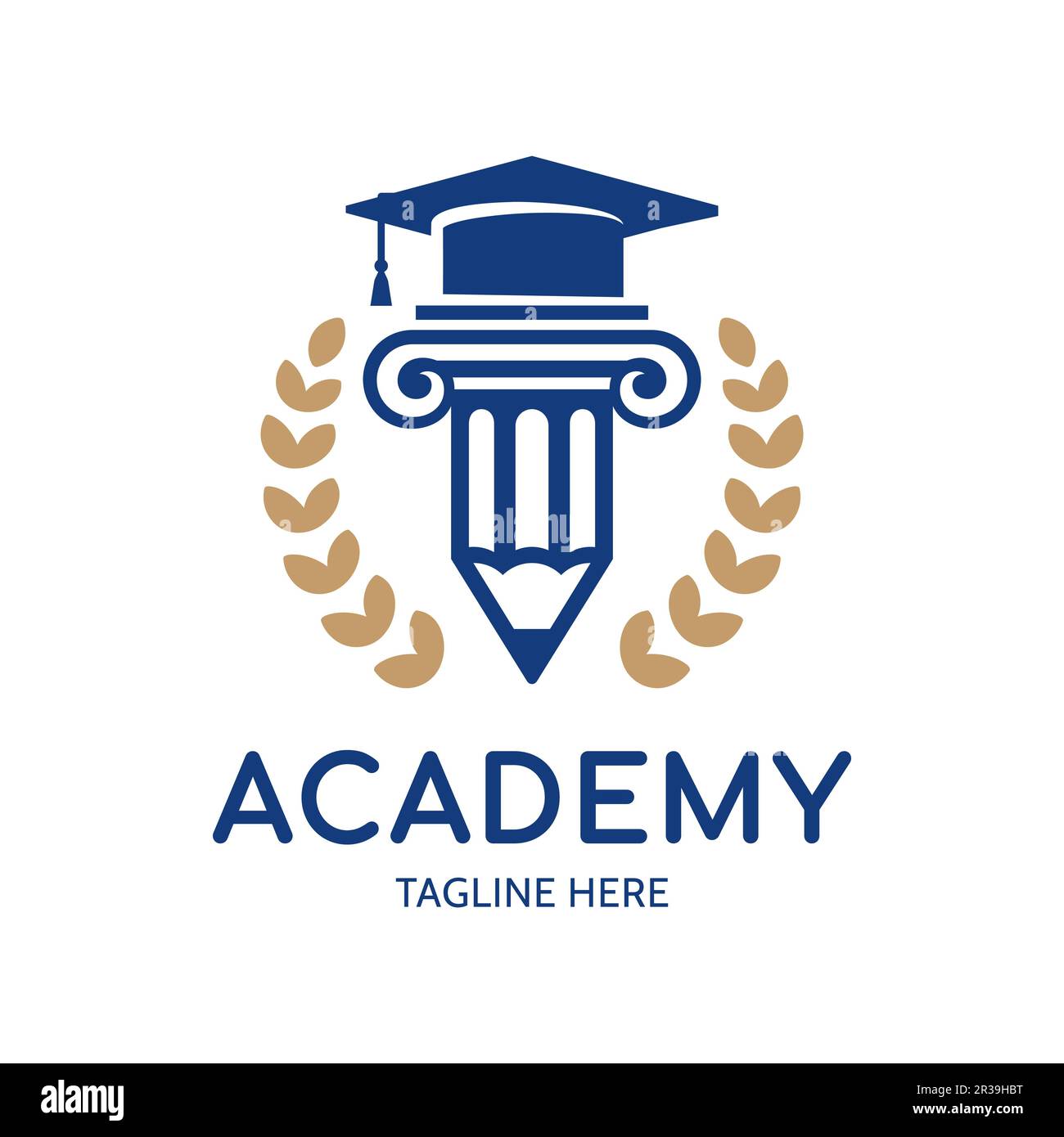 Colonna a matita con tappo graduato, logo vettoriale. Logo Education. Isolato su sfondo bianco Illustrazione Vettoriale