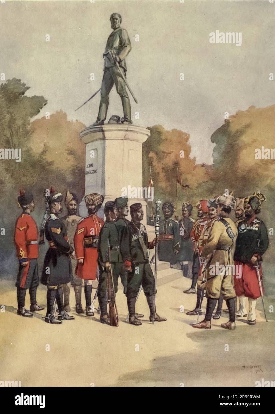 Corpo presente all'assedio e all'assalto di Delhi, 1857 dipinto dal maggiore Alfred Crowdy Lovett, (1862-1919) dal libro ' gli eserciti dell'India ' del maggiore George Fletcher MacMunn, (1869-1952) Data di pubblicazione 1911 Editore London, Adam and Charles Black Foto Stock
