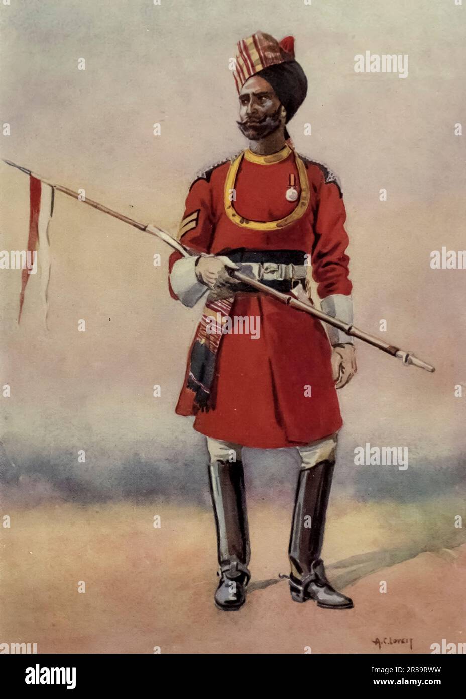 Governor's Bodyguard, Madras - Madrasi Musalman dipinto dal maggiore Alfred Crowdy Lovett, (1862-1919) dal libro ' gli eserciti dell'India ' del maggiore George Fletcher MacMunn, (1869-1952) Data di pubblicazione 1911 Editore Londra, Adam e Charles Black Foto Stock