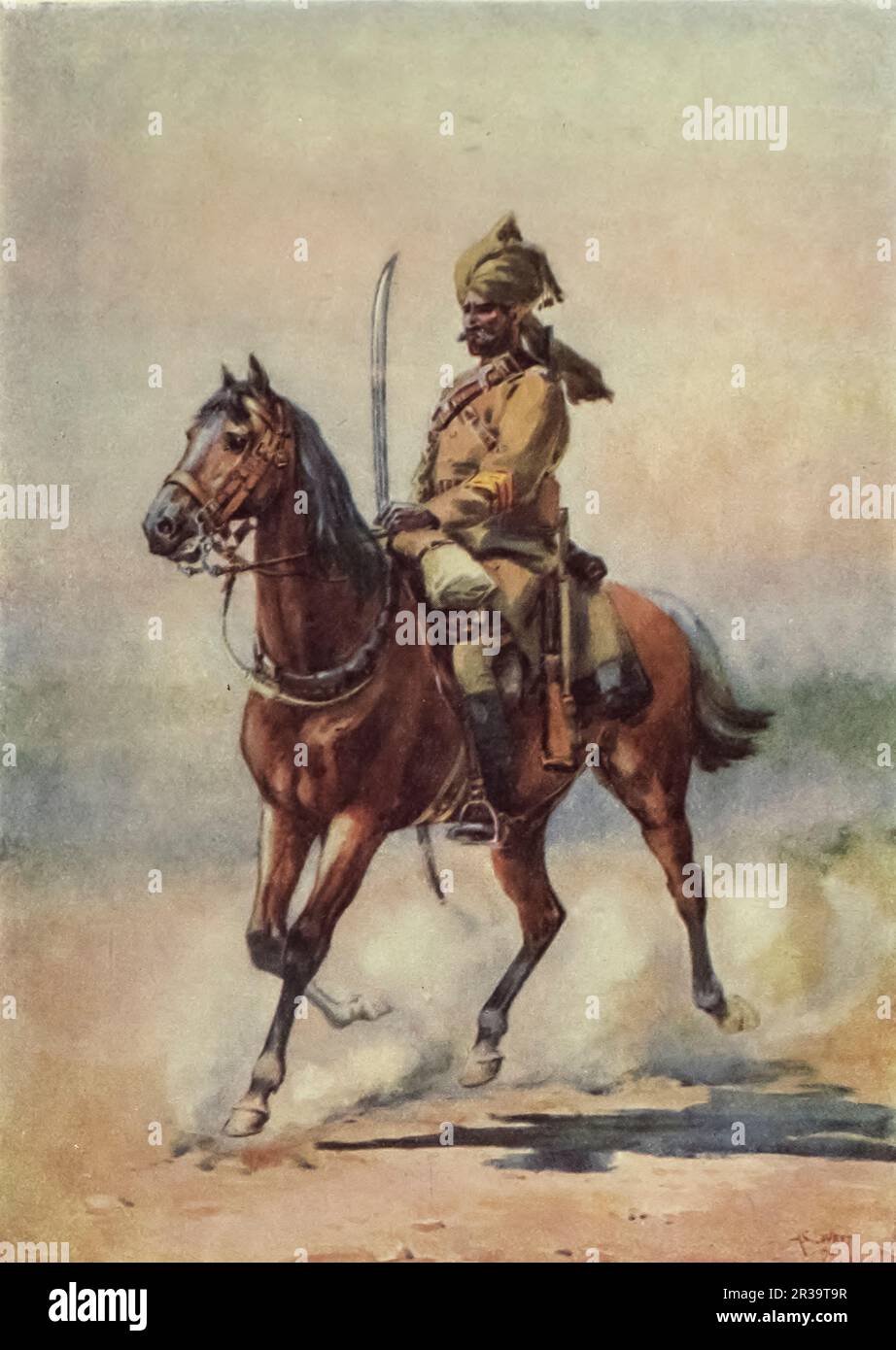 25th Cavalry (FORZE DI FRONTIERA) Bangash (Pathan) dipinto dal maggiore Alfred Crowdy Lovett, (1862-1919) dal libro ' gli eserciti dell'India ' del maggiore George Fletcher MacMunn, (1869-1952) Data di pubblicazione 1911 Editore London, Adam and Charles Black Foto Stock