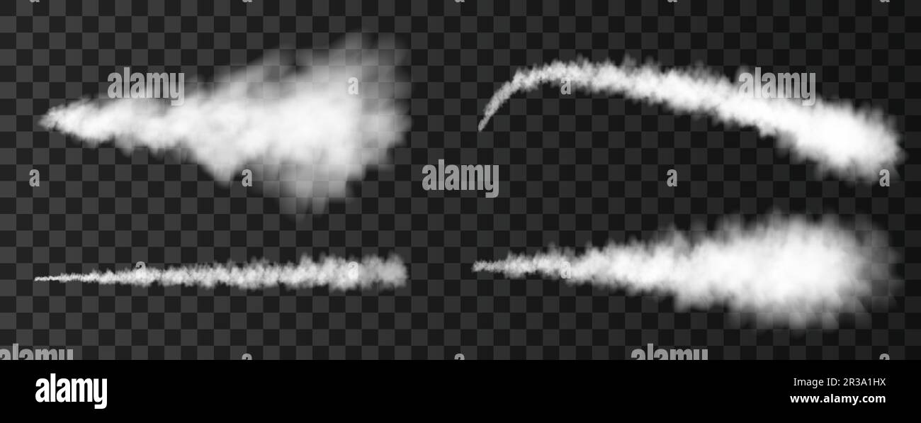 Fumo da lancio militare razzo. Pista di aeroplano o pista missilistica isolata su sfondo trasparente. Trama vettoriale di guerra realistica. Illustrazione Vettoriale