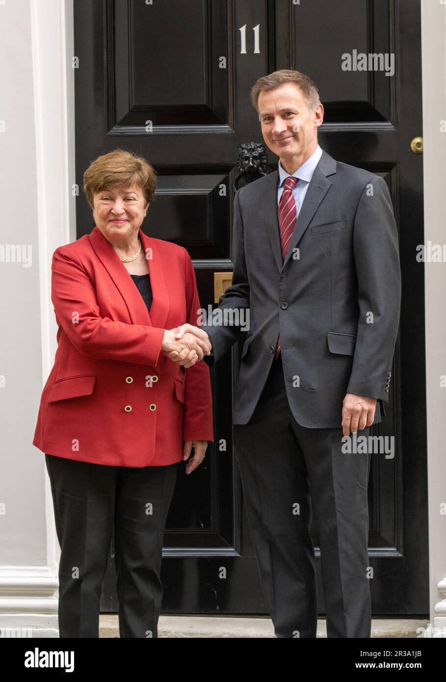 Londra, Regno Unito. 23rd maggio, 2023. Jeremy Hunt, Cancelliere dello scacchiere, incontra Kristalina Georgieva Managing Director del Fondo monetario Internazionale al 11 Downing Street London UK Credit: Ian Davidson/Alamy Live News Foto Stock