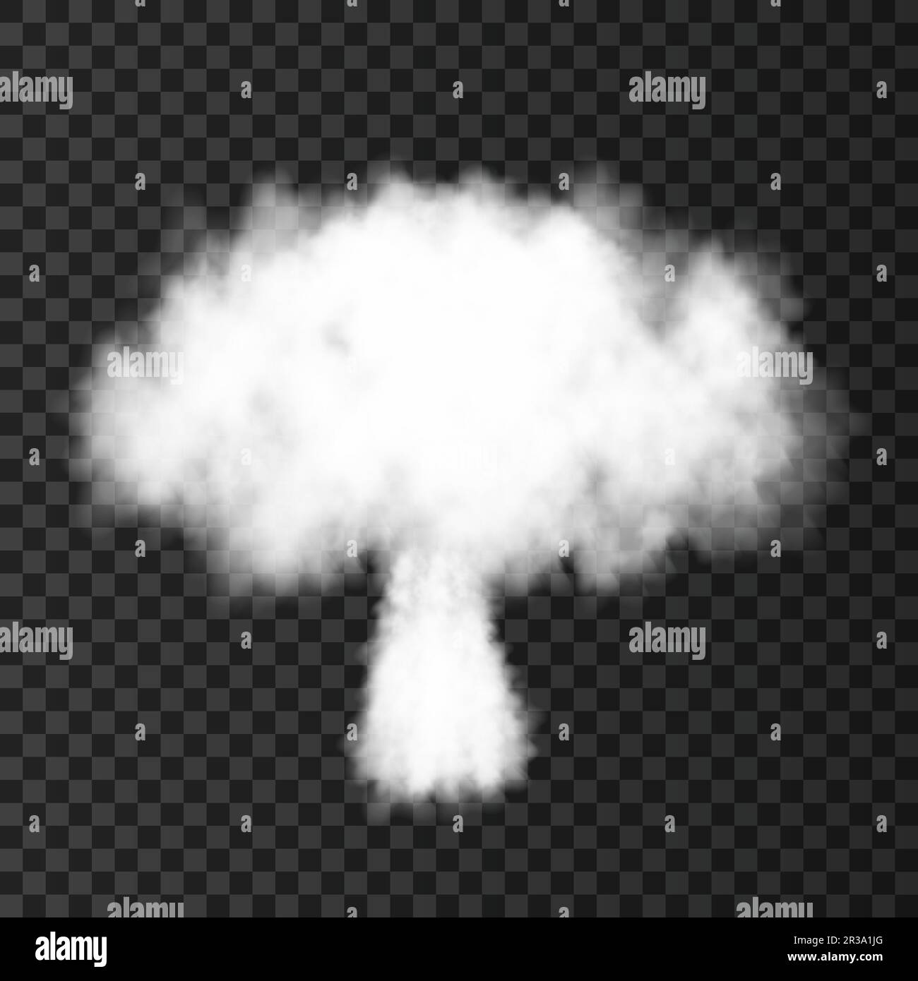 Esplosione nucleare. Fumo da lancio militare razzo. Bomba atomica isolata su sfondo trasparente. Trama vettoriale di guerra realistica. Illustrazione Vettoriale