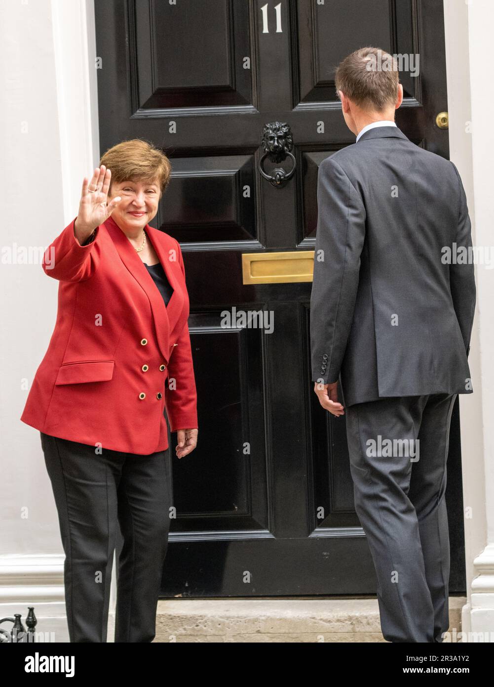 Londra, Regno Unito. 23rd maggio, 2023. Jeremy Hunt, Cancelliere dello scacchiere, incontra Kristalina Georgieva Managing Director del Fondo monetario Internazionale al 11 Downing Street London UK Credit: Ian Davidson/Alamy Live News Foto Stock