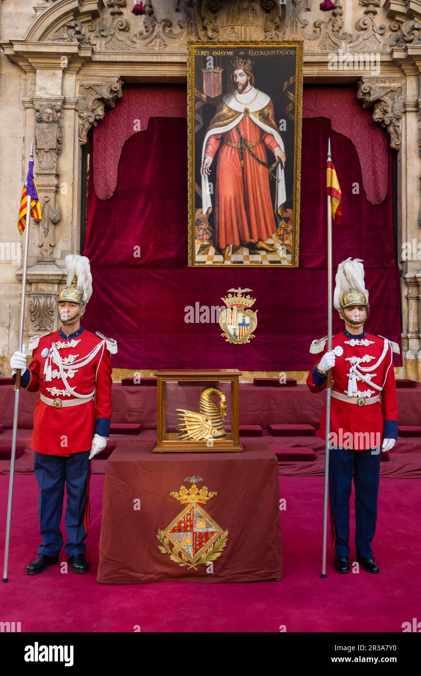 Guardia d'onore, Festa De l'Estandart, festa civico-religiosa nella conquista cristiana della città è commemorata dal re Jaume i il 31 dicembre 1229. Palma di Maiorca, Isole Baleari, Spagna, Europa. Foto Stock