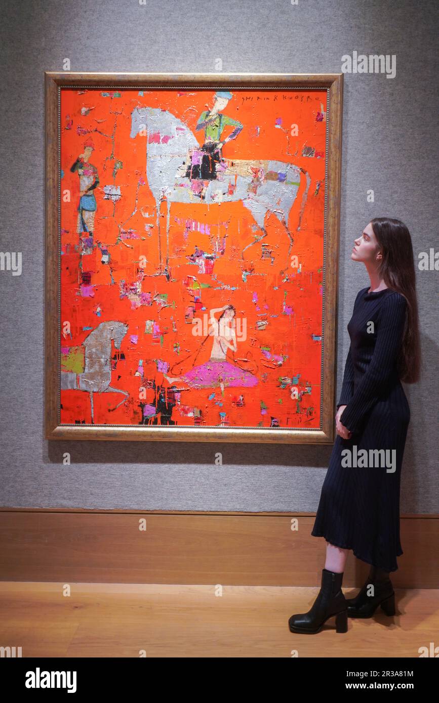 Londra Regno Unito. 23 maggio 2023 Reza Derakshani (Iran, nato nel 1952) Una scena da 'Khosrow and Shirin', stima: £20.000 - 30.000 sterline. Anteprima di Bonhams Modern and Contemporary Middle Eastern Art sale. . La vendita si svolge il 24 maggio. A Bonhams New Bond Street. Credit: amer Ghazzal/Alamy Live News Foto Stock