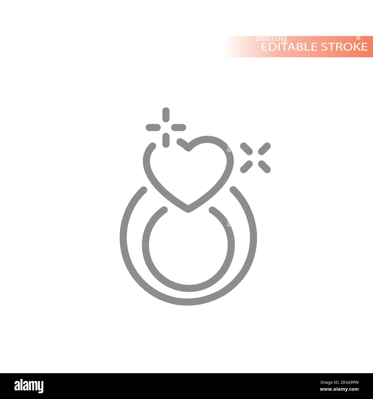 Icona vettore linea anello di fidanzamento o matrimonio. Cuore diamante anello di amore contorno. Illustrazione Vettoriale