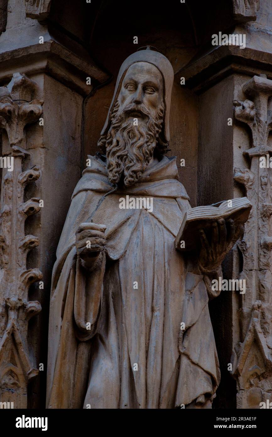 Escultura a Raimondo Lullo, de Pedro de San Juan,1398, Iglesia de San Miguel ,Maiorca, isole Baleari, Spagna. Foto Stock