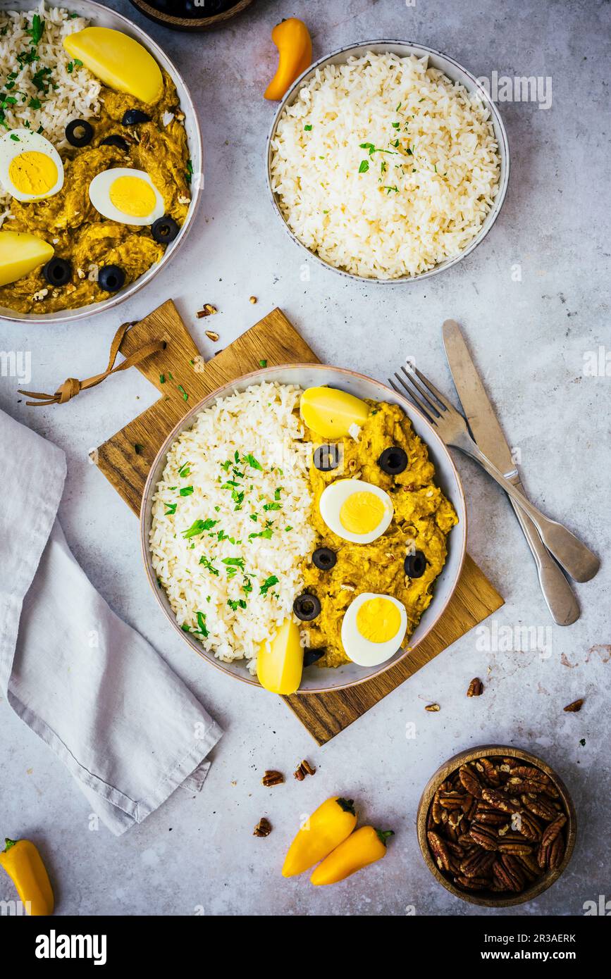 Aji de Gallina - piatto piccante di pollo dal Perù Foto Stock