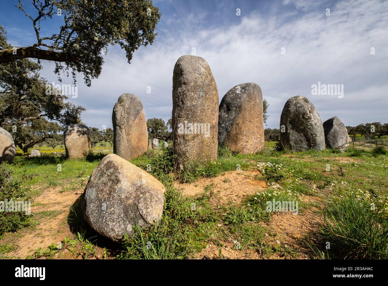 Cromlech Vale Maria do Meio , Nossa Senhora da Graça fare Divor ,Évora, Alentejo, Portogallo. Foto Stock