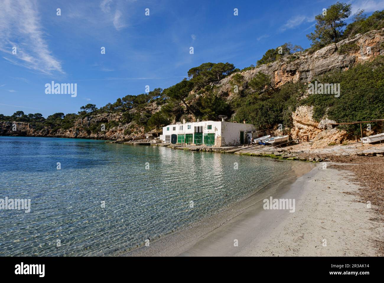 Molo tipico di Mallorcan, Cala pi, Llucmajor, Mallorca, Isole Baleari, Spagna. Foto Stock