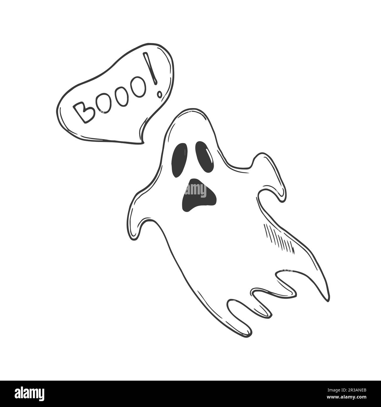 illustrazione vettoriale in stile doodle. piccolo fantasma. Disegno semplice sul tema di Halloween, un fantasma cute. isolato su sfondo bianco, design per hol Illustrazione Vettoriale