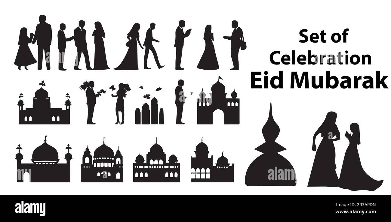 Silhouettes di persone una celebrazione di Eid vettore. Illustrazione Vettoriale