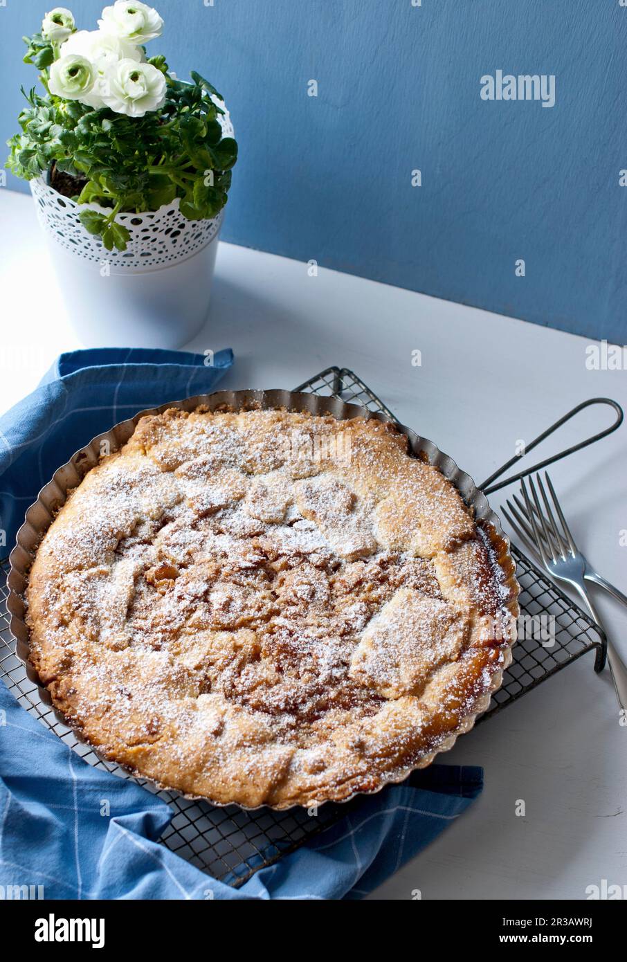 Torta di mele ricoperta di pasta frolla Foto Stock