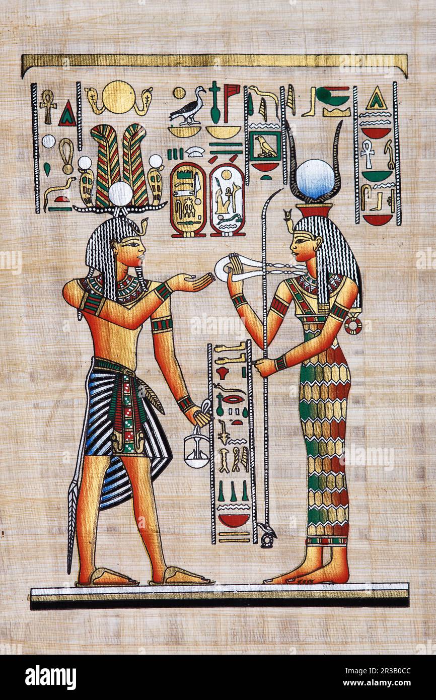 Vecchio papiro egiziano. antica pergamena egiziana Foto Stock