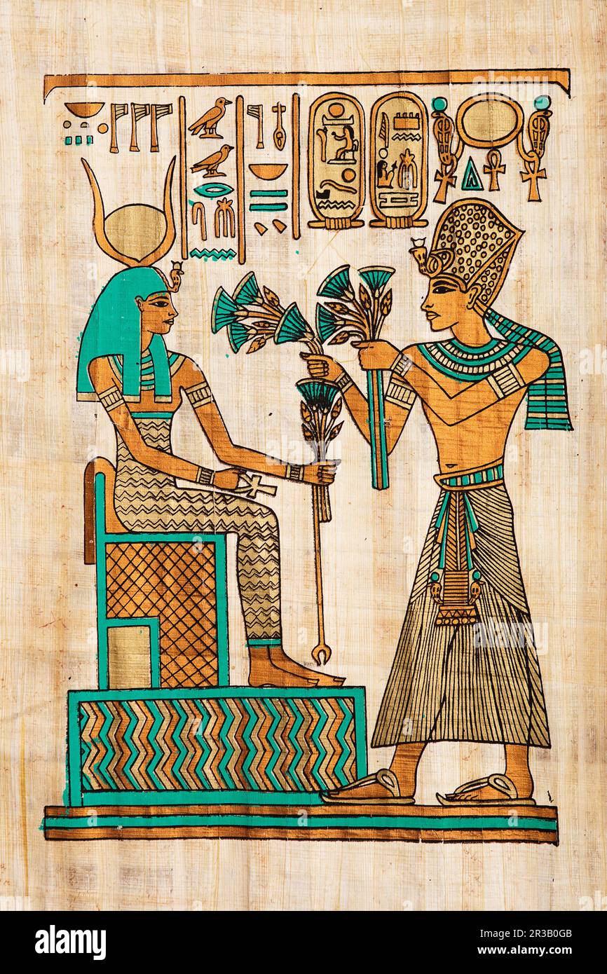Vecchio papiro egiziano. antica pergamena egiziana Foto Stock