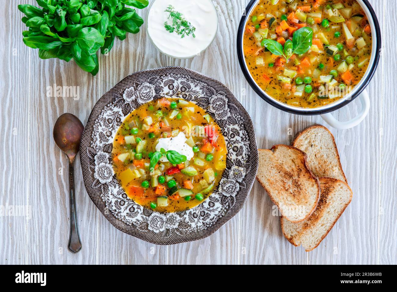 Minestra di verdure a la minestrone Foto Stock