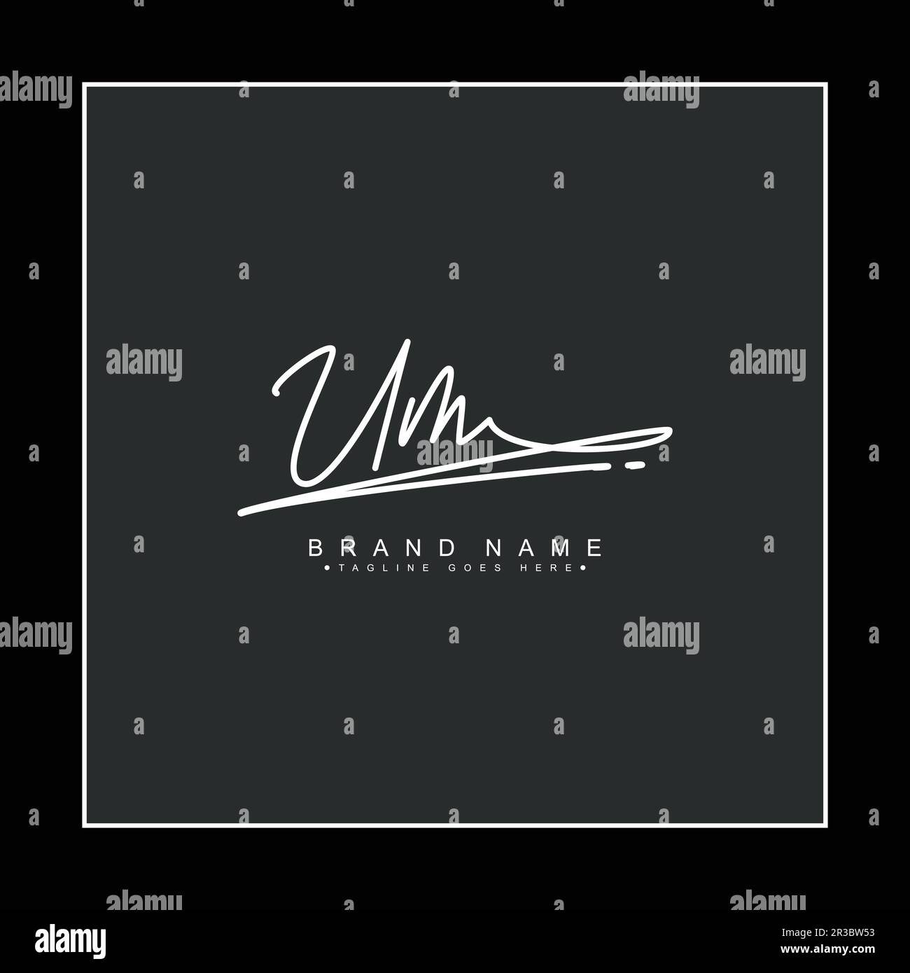 Logo con firma semplice per Alphabet UM - firma scritta a mano per il settore della fotografia e della moda Illustrazione Vettoriale