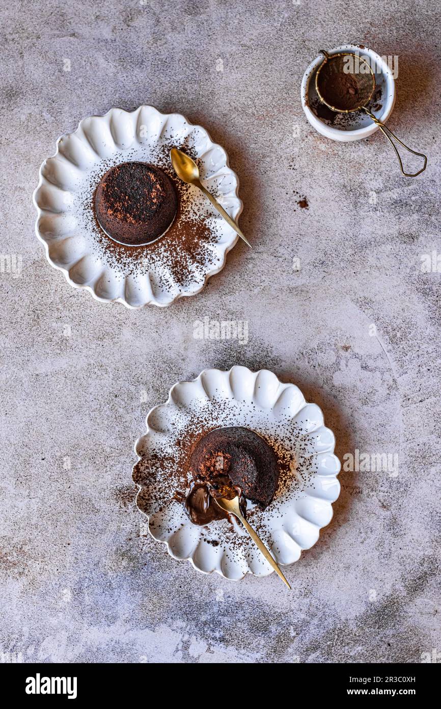 Torte di lava al cioccolato Foto Stock